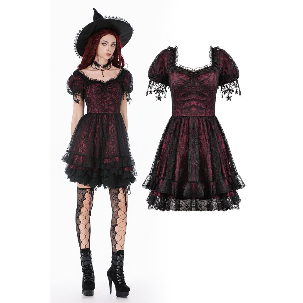 Dark in Love - Lace Princess Korte jurk - Rood/Zwart